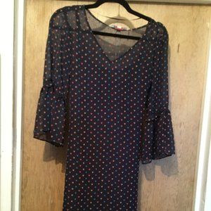 NWT Esprit Dress navy with multi colored hearts size 6 sheer top layer has slip